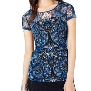 Inc Cap-Sleeve Paisley Illusion Top